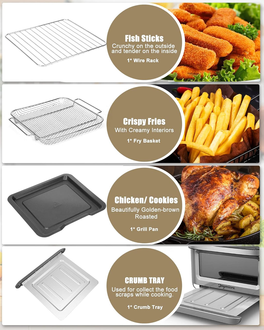 Air Fryer Toaster Oven, 12QT Touchscreen Convection Countertop Oven, 8 Cooking Presets, Grey K23394
