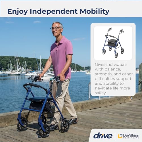 4 Wheel Rollator Walker with Seat, Height Adjustable, Blue C462