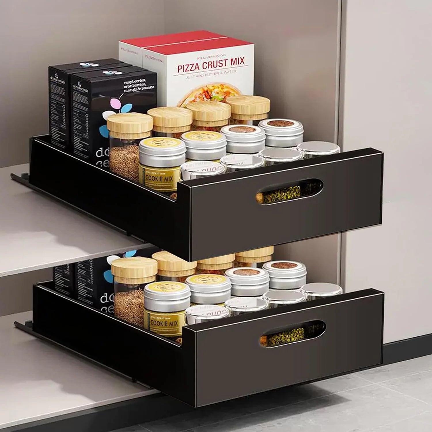 2 Pack Pull Out Drawers for Cabinets, 10W Adhesive Carbon Steel Organizer X139351