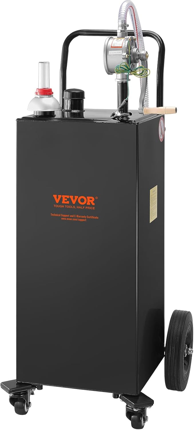 VEVOR Fuel Caddy, 35 Gallon, Gas Storage Tank on 4 Wheels, with Manual Transfer Pump, Gasoline Diesel Fuel Container for Cars, Lawn Mowers, ATVs, Boats, More, Black