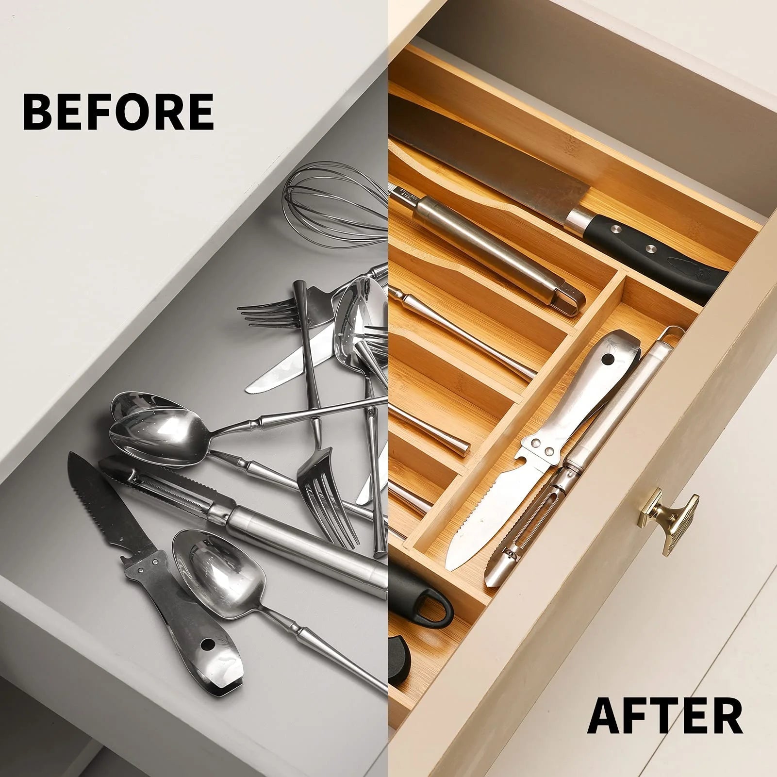 Bamboo Drawer Organizer for Cutlery and Utensils, Expandable Silverware Tray M89321
