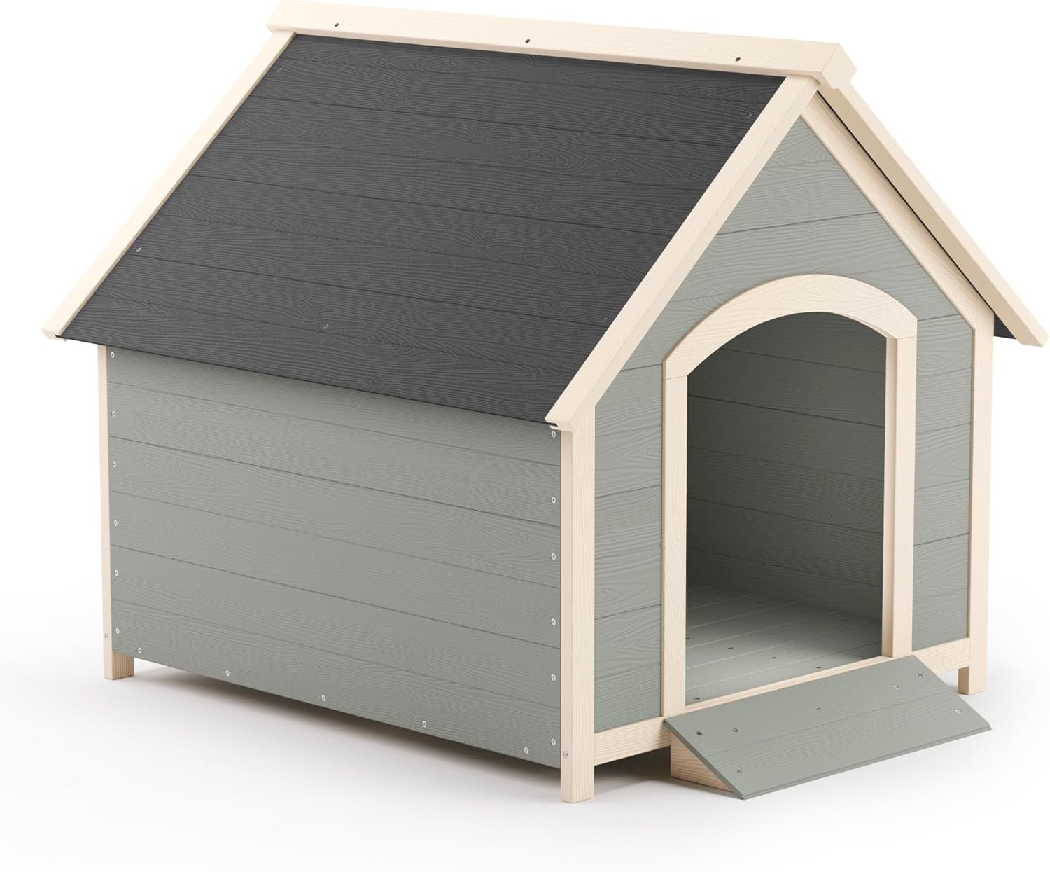 Poly Dog House, 40.7" Dog Houses for Medium to Large Dogs Outside, Durable/Weatherproof/Ventilate, Resin Insulated Dog Crate Kennel with Elevated Floor for Pets Indoor Outdoor, Gray