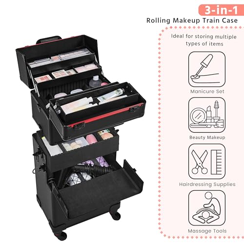 Makeup Train Case Aluminum Cosmetic Travel Trolley Dark Green Q867258