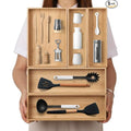 Stack Bamboo Drawer Organizer Set of 5, Kitchen Utensil, Flatware&amp;Silverware Organizer-Wood Laminated Stackable Drawer Organizer for Kitchen, Bedroom, Living Room Storage Box