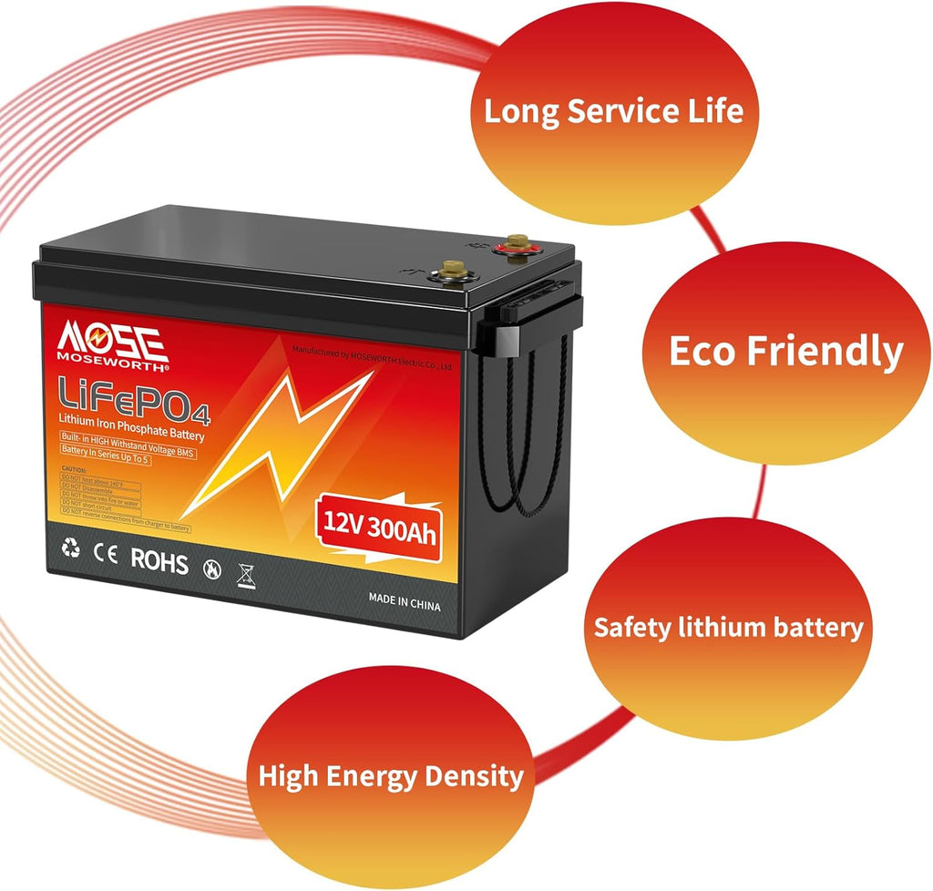 12V 300Ah LiFePO4 Battery with 200A BMS for RV Solar Marine H921302