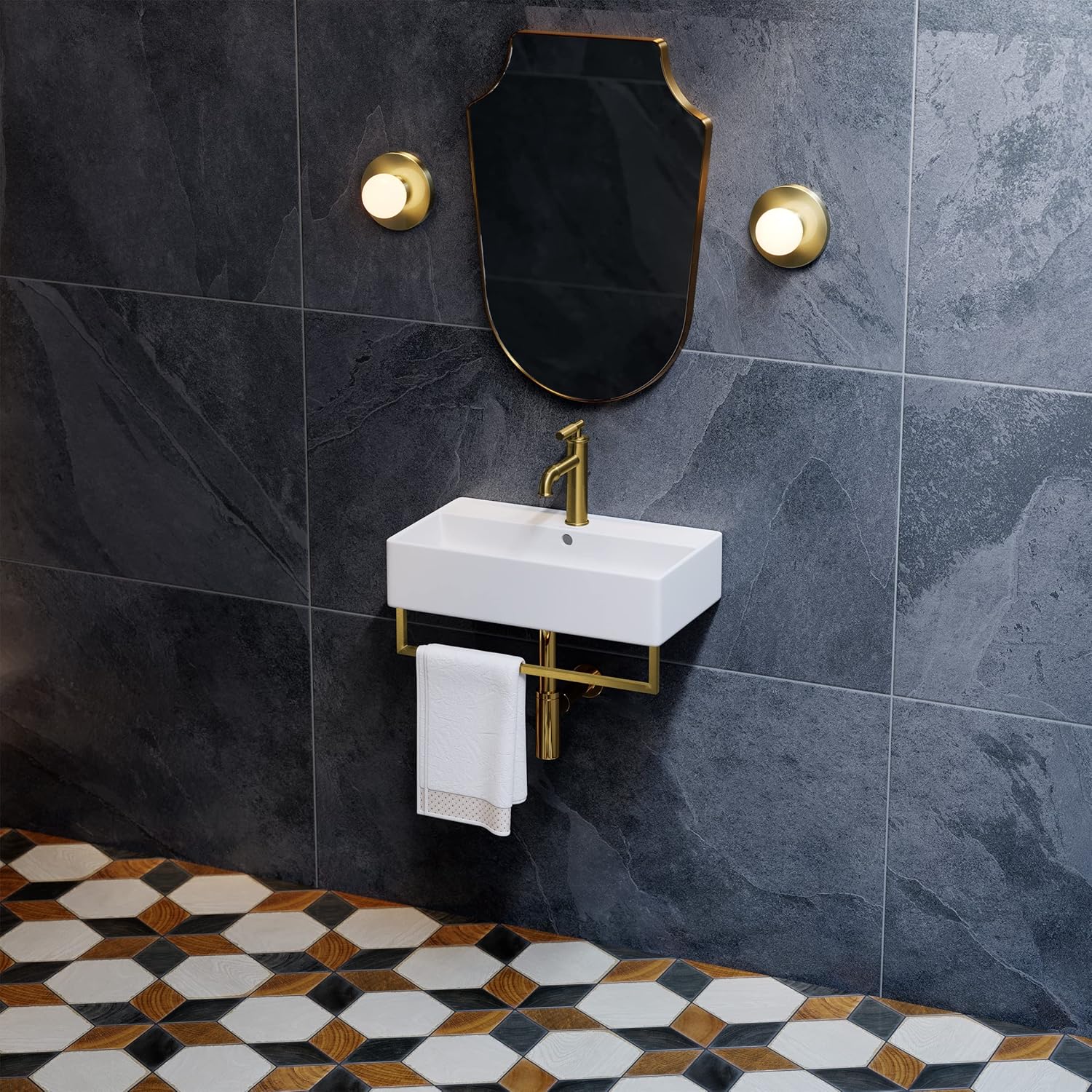 Wall-Mount Bathroom Sink with Towel Bar J923603