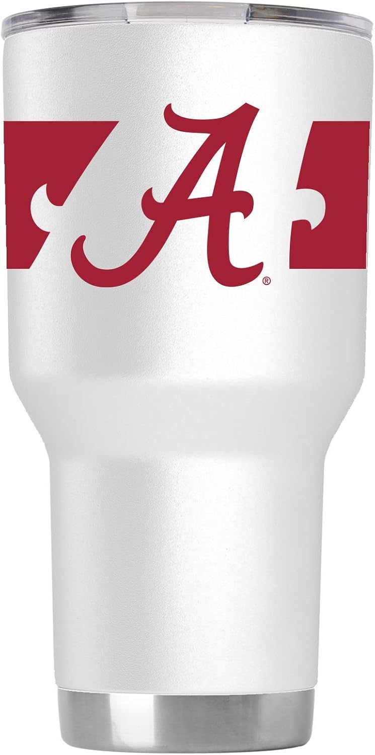 Gametime Sidekicks Alabama 30oz White Tumbler - Officially Licensed, 18/8 Stainless Steel, Double-walled, Vacuum-insulated, UV LED Printed Logos, Sweatless, Stays Hot/Cold - 360 Wrap