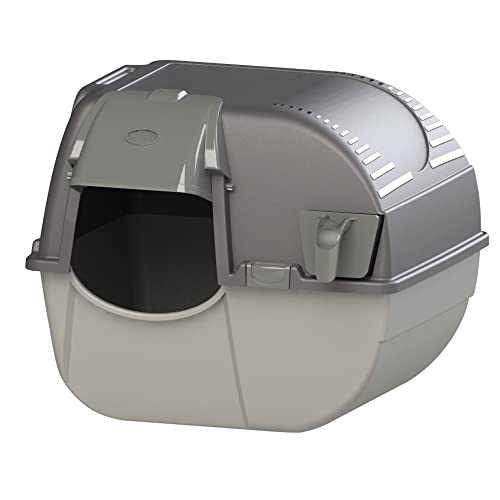 Omega Paw EZ-RA15-1 Elite Roll 'N Clean Self Cleaning Litter Box with Integrated Litter Step and Unique Sifting Grill, Regular, Gray Easy Fill