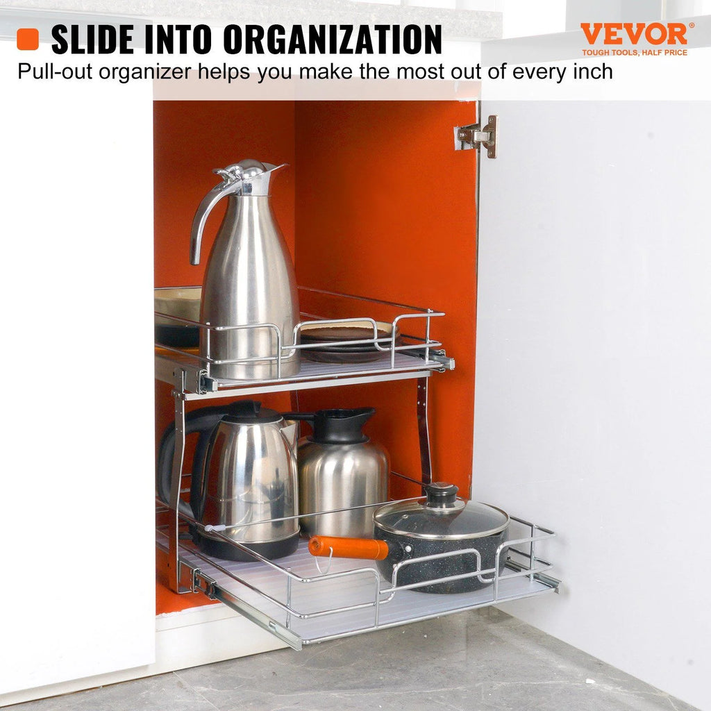 Pull Out Cabinet Organizer, Chrome Steel, 2-Tier F619802