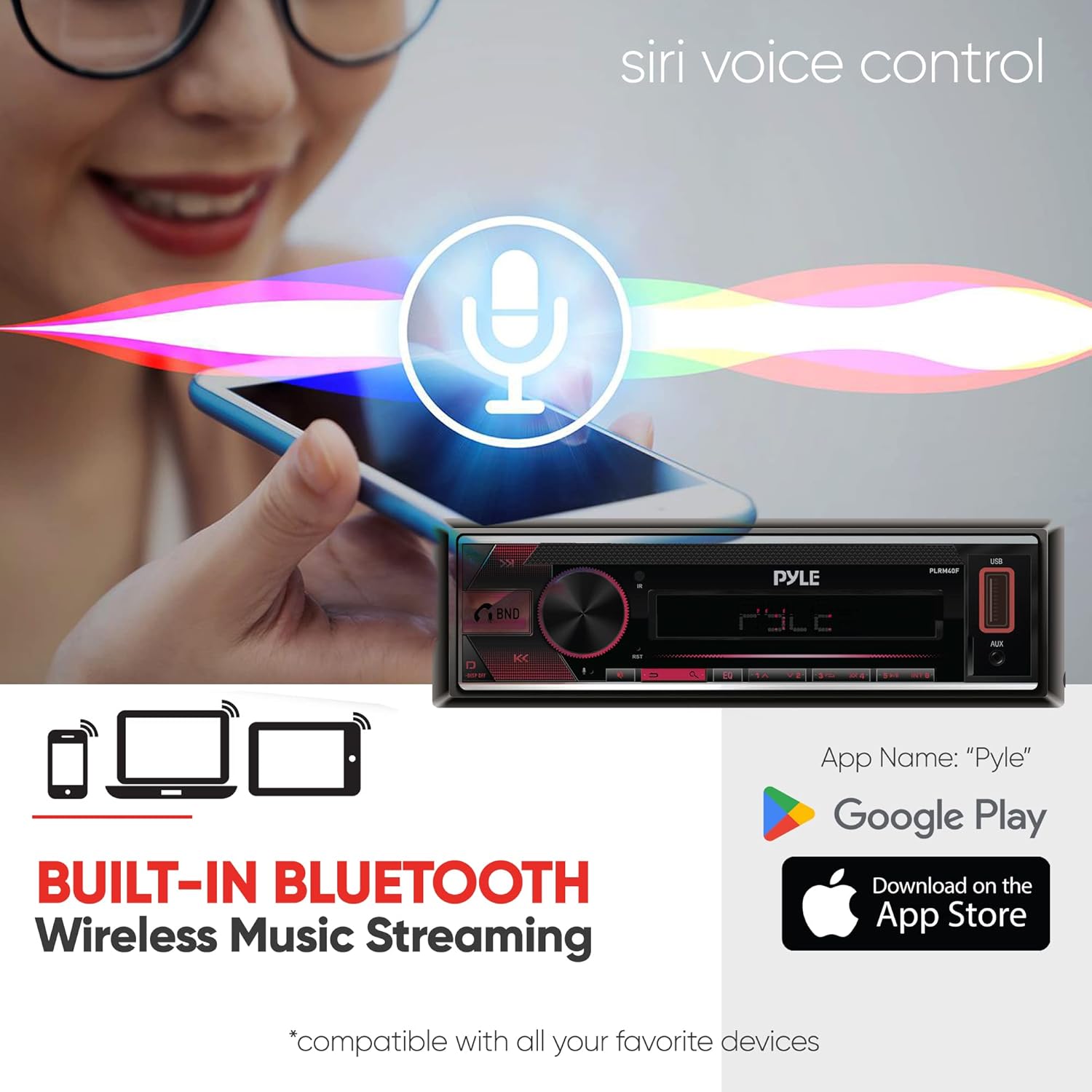 Bluetooth Stereo Receiver Power Amplifier for Cars, AM/FM/USB/AUX, Single DIN I98121
