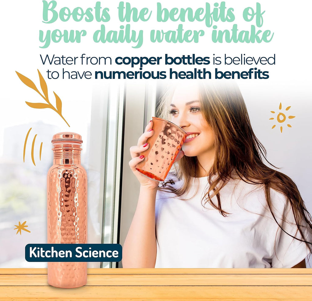 Copper Water Bottle 34oz with Tumbler, Carrying Bag & Deco Sleeve N856612
