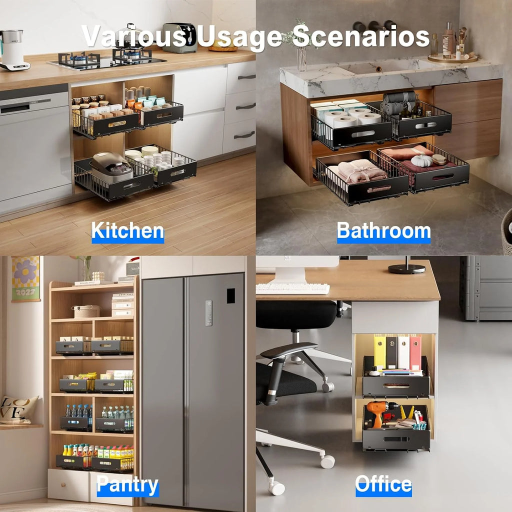 Pull Out Cabinet Organizer with 8 Dividers, 21.8" Deep, Black C252300