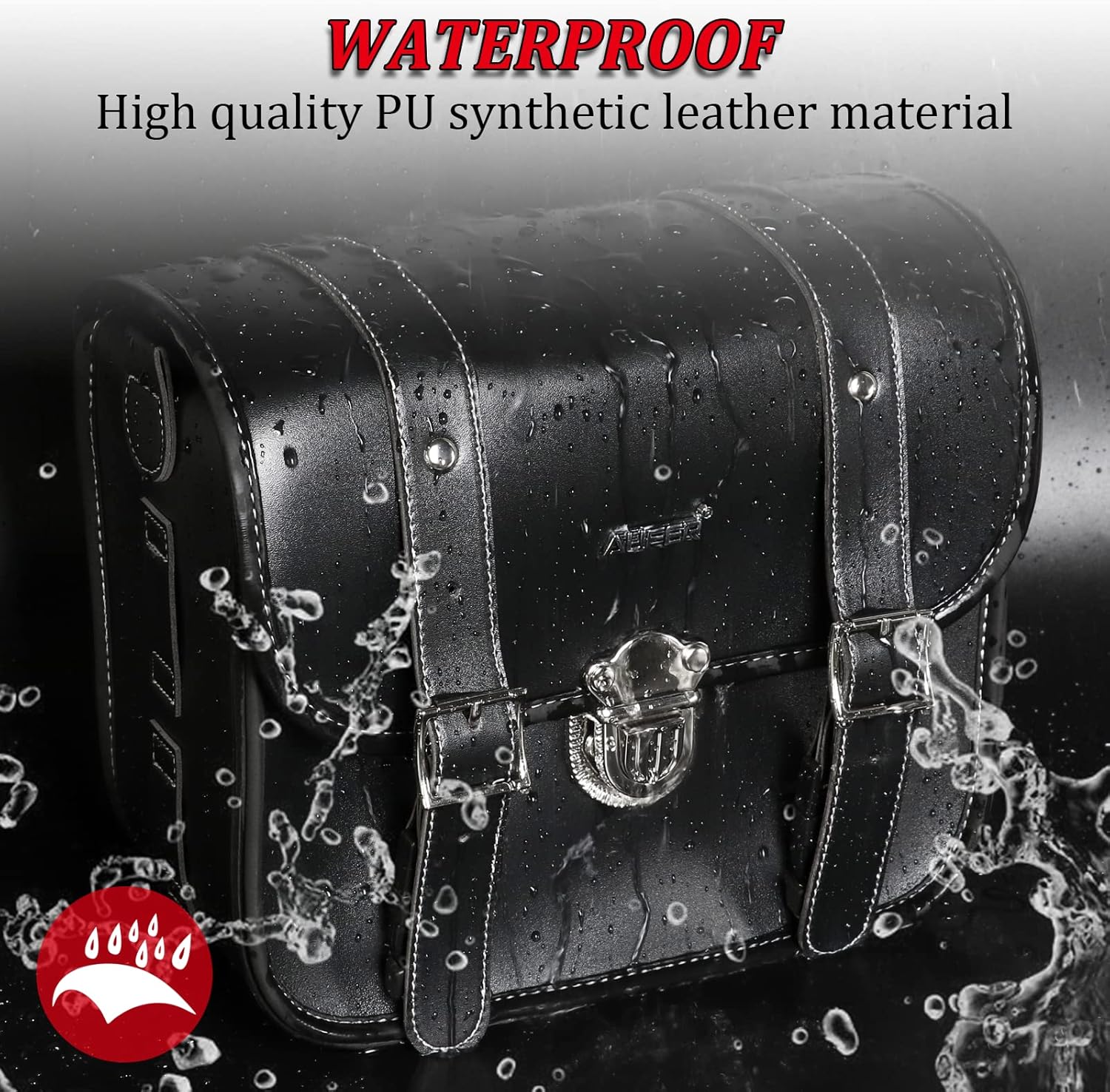 Motorcycle Throw Over Saddlebags Lockable Synthetic Leather, 2 Pack Black W759965