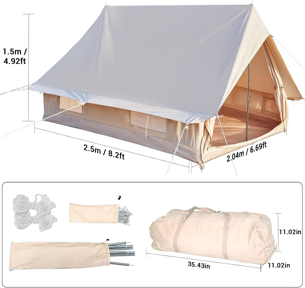 Canvas Glamping Bell Tent for 4 Person Rainproof with Windows J9887