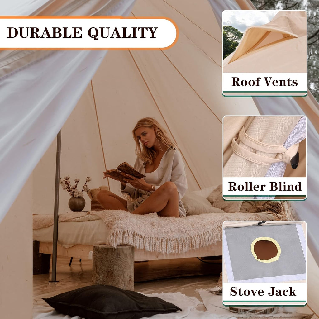 Canvas Tent with Stove Jack, 4 Season Waterproof Camping Tent for Outdoor Glamping J56591