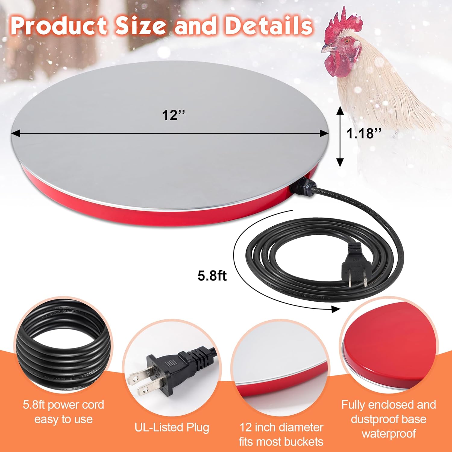 Heated Chicken Waterer Base for Winter Poultry D7623