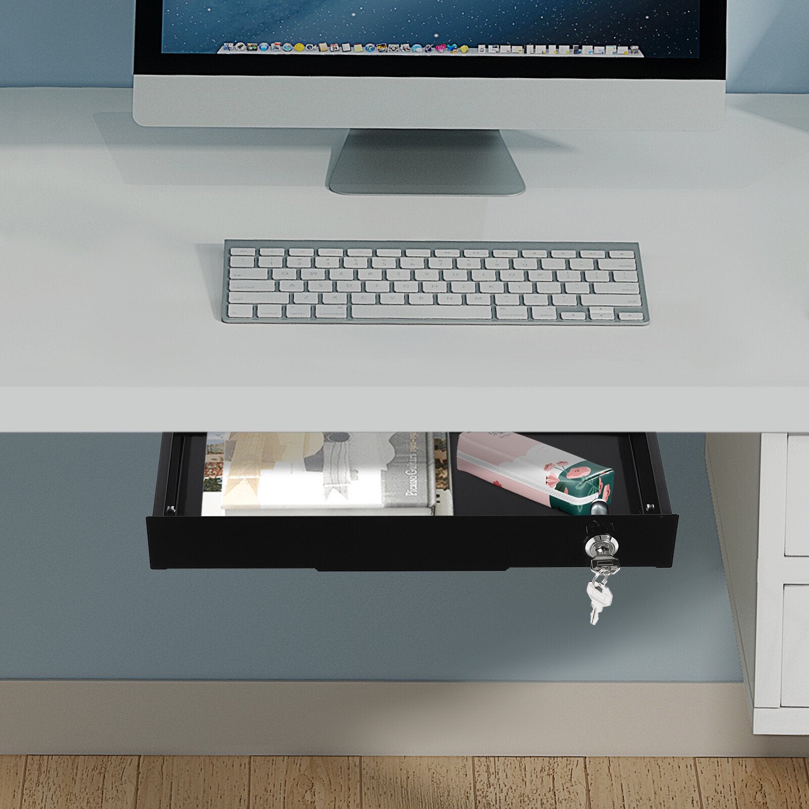 Under Desk Drawer Storage Sliding Tray Black N98670