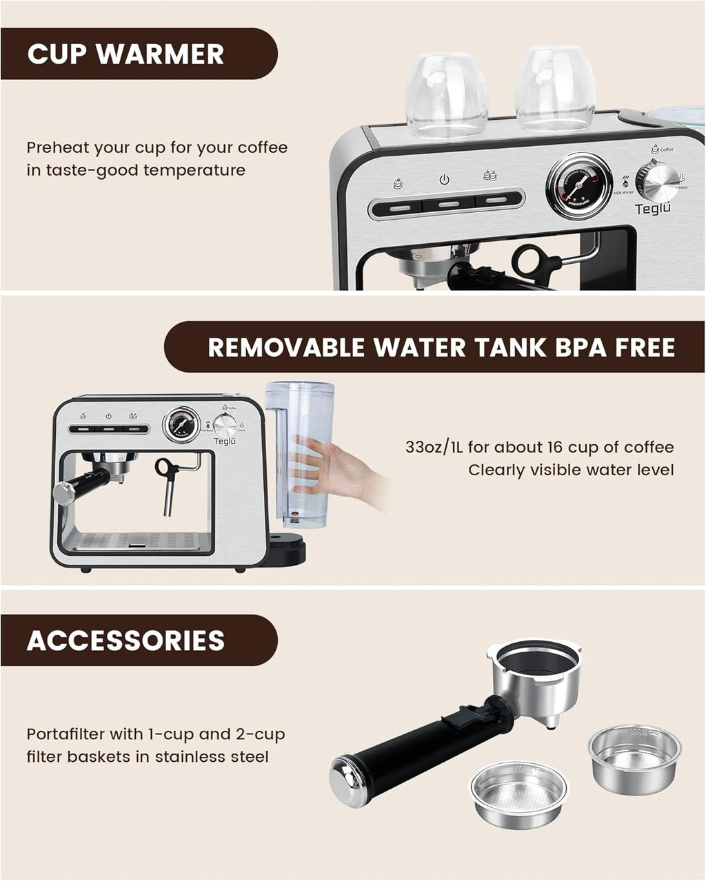 Espresso Machine 20 Bar with Milk Frother, Semi-Automatic Coffee Maker S1860
