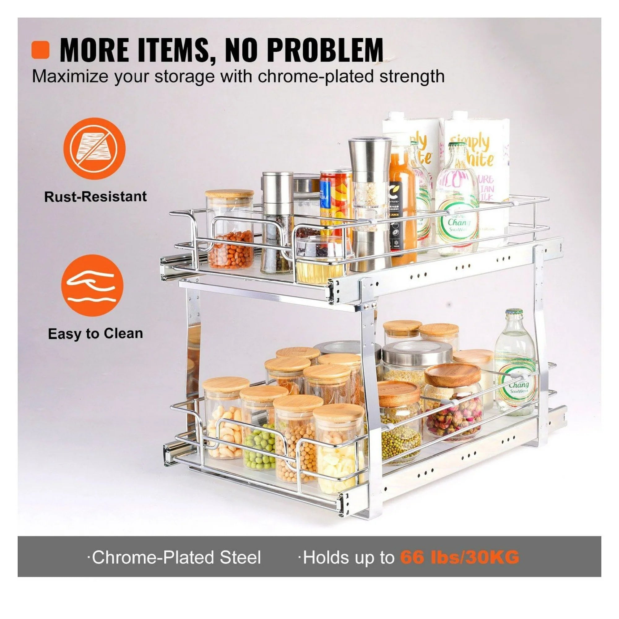 Pull Out Cabinet Organizer, Chrome Slide Out Shelves J564