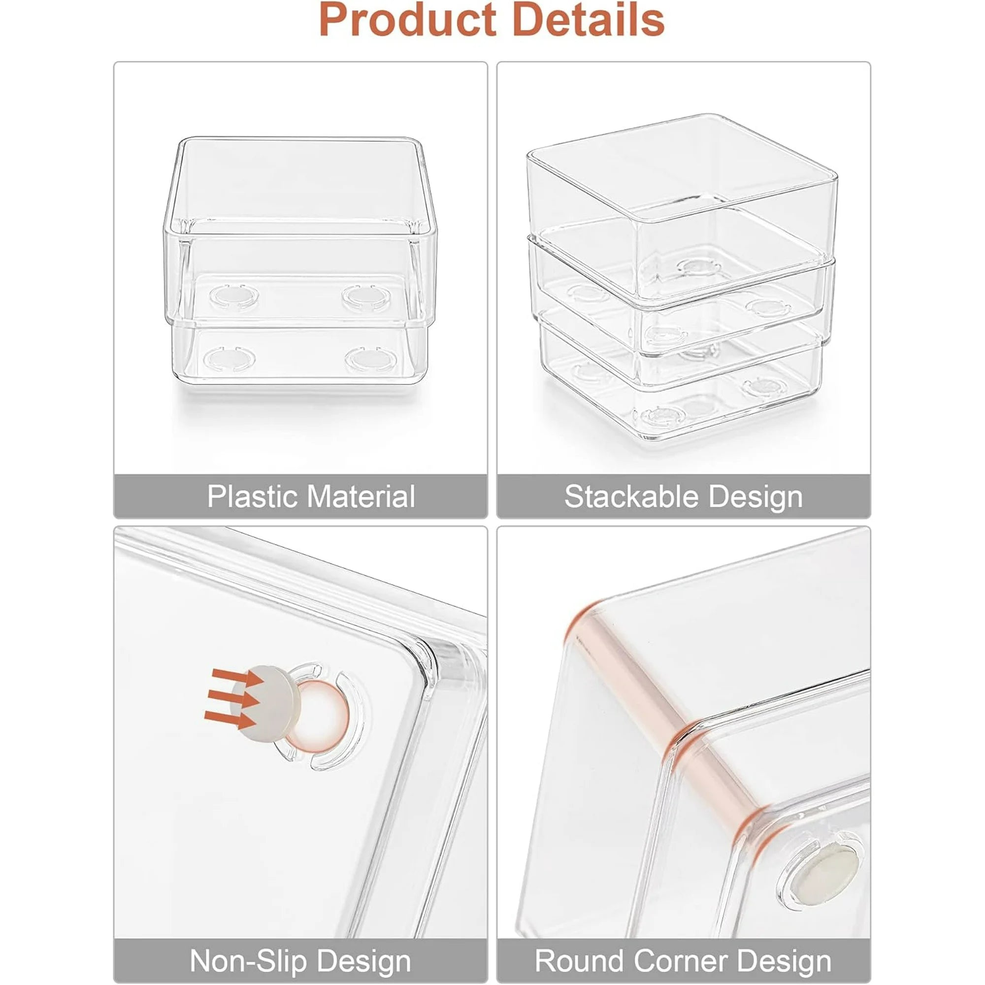 Drawer Organizer with Non-Slip Pads for Makeup Jewelry Utensils S722