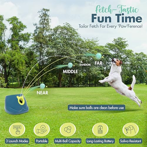Automatic Dog Ball Launcher with 6 Latex Balls for Small to Medium Dogs P495