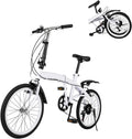 20 Inch folding bike 6-Speed Folding Bicycle Adjustable Seat Adult Bike with Dual Brake Portable Adult Bicycle for Travel and Workout (White)