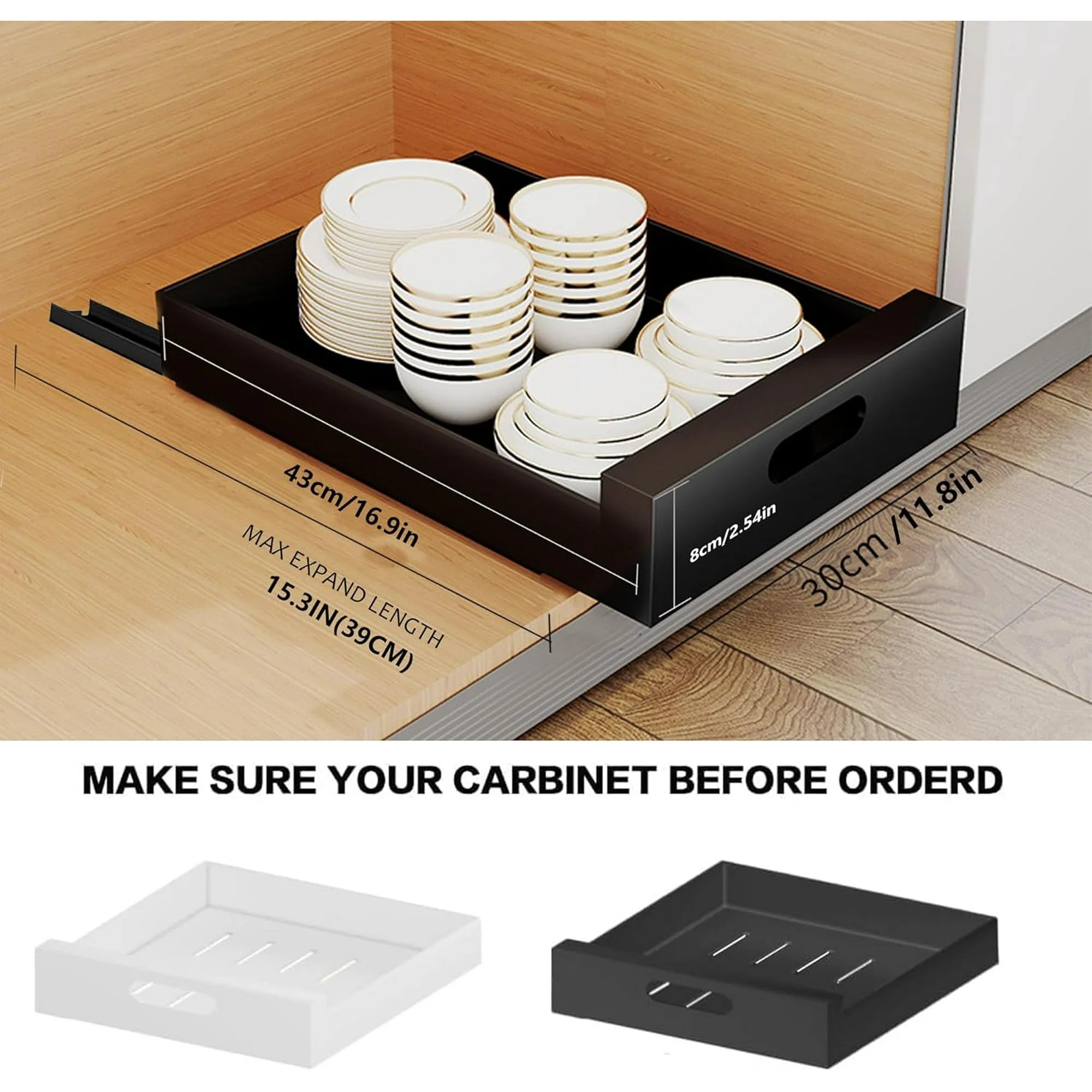 2 Pack Pull Out Drawers for Cabinets, 10W Adhesive Carbon Steel Organizer X139351