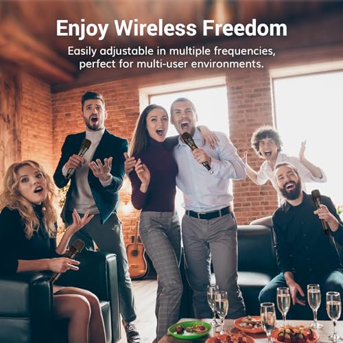 Wireless Microphone System with 4x10 Channels, 200FT UHF Range for Karaoke Party Church Wedding M1686