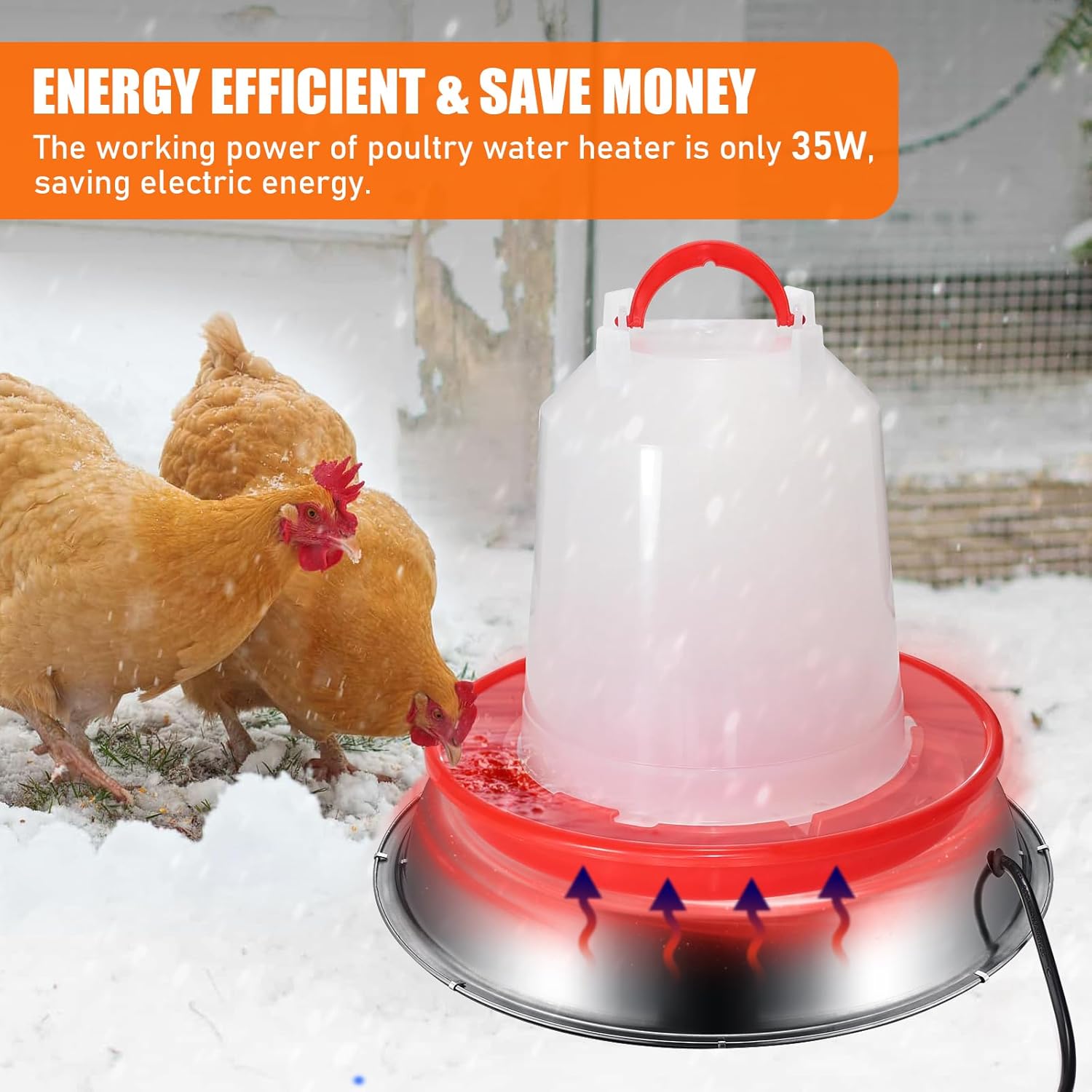 Chicken Water Heater Base, 5 Gallons, Electric Poultry Winter Deicer A9971