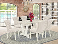 East West Furniture V-Style 7 Piece Set Consist of a Rectangle Dining Room Table with V-Legs and 6 Doeskin Linen Fabric Upholstered Chairs, 36x60 Inch, V096GA235-7