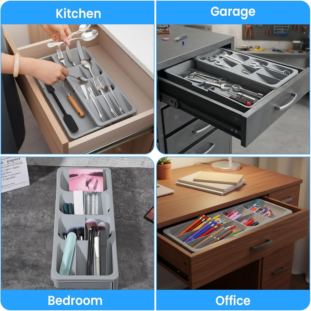 Expandable Kitchen Drawer Organizer, Adjustable Cutlery Tray, Gray E758