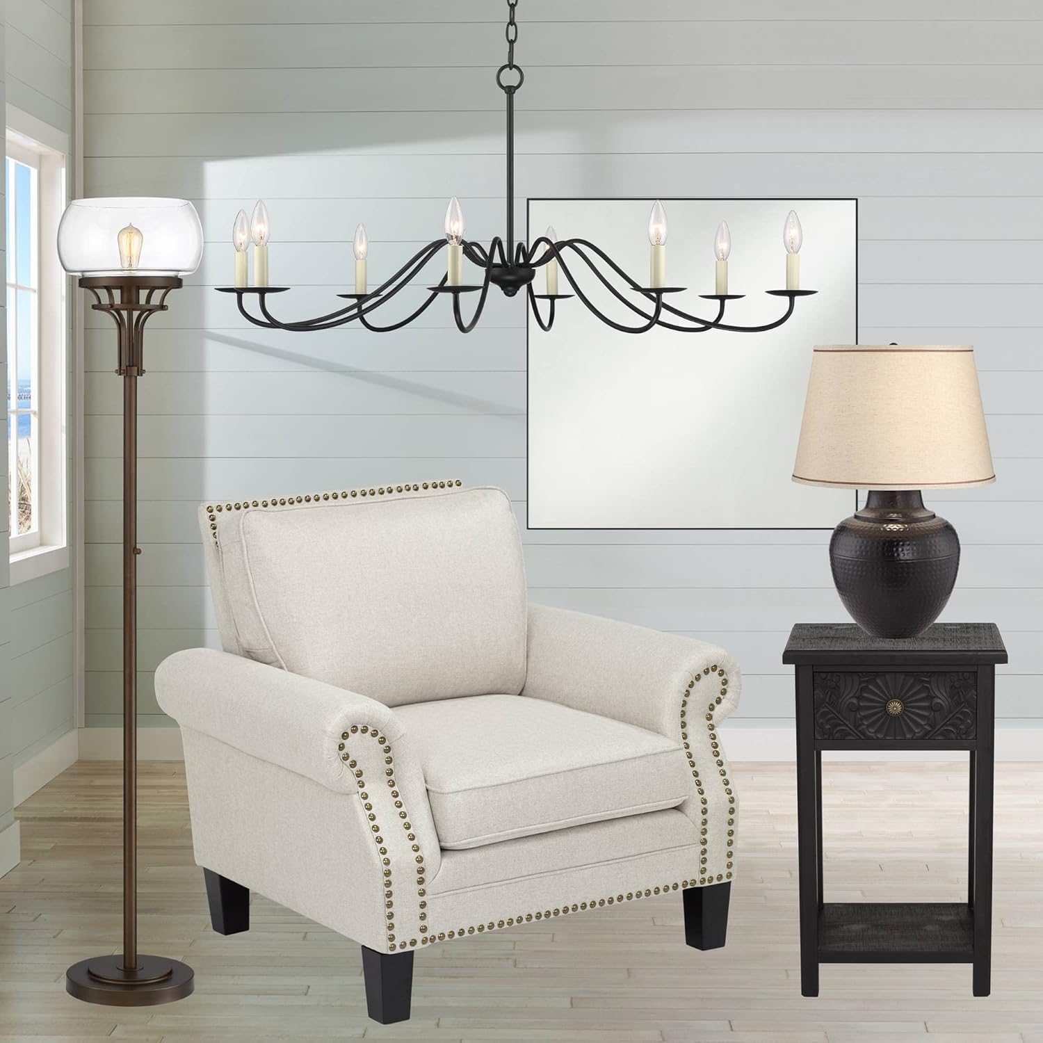 Modern Industrial Floor Lamp with Clear Glass, 72.5" Tall A635644