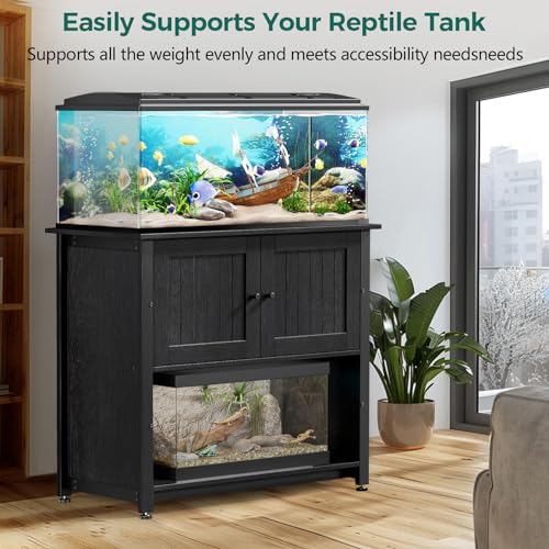 Metal Fish Tank Stand with Cabinet, Holds up to 2 Aquariums Z741