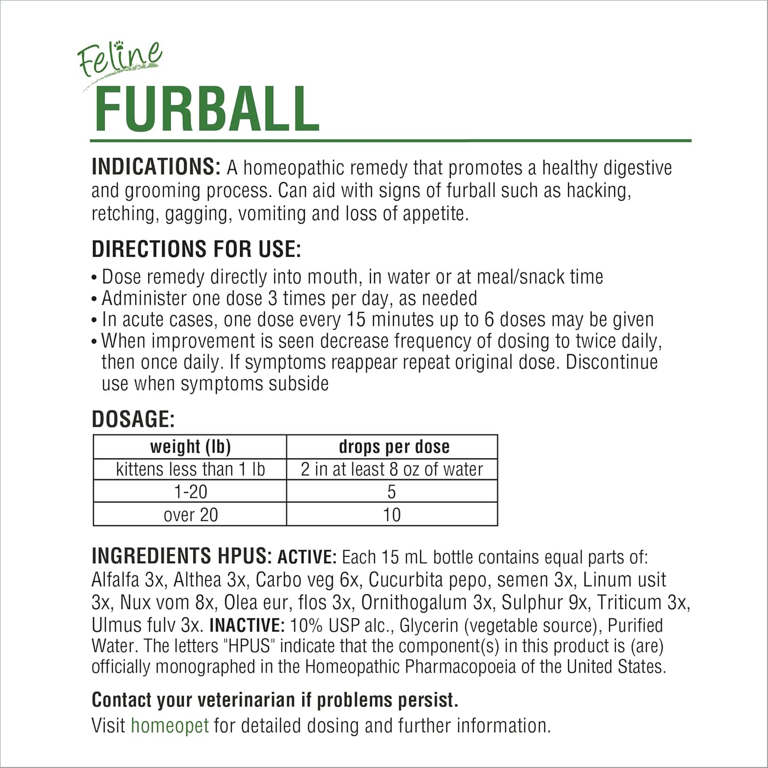 Natural Hairball Medicine for Cats, 15 Milliliters M98546