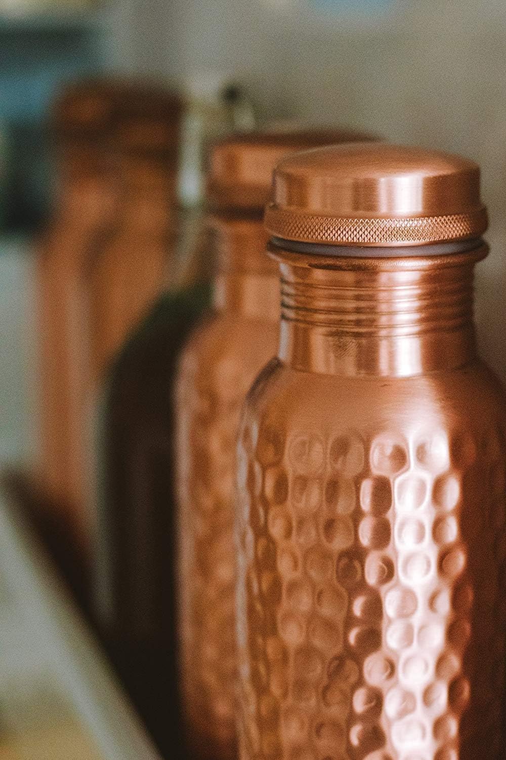 Pure Copper Water Bottle Hammered 32 Oz Leak-Proof T245877