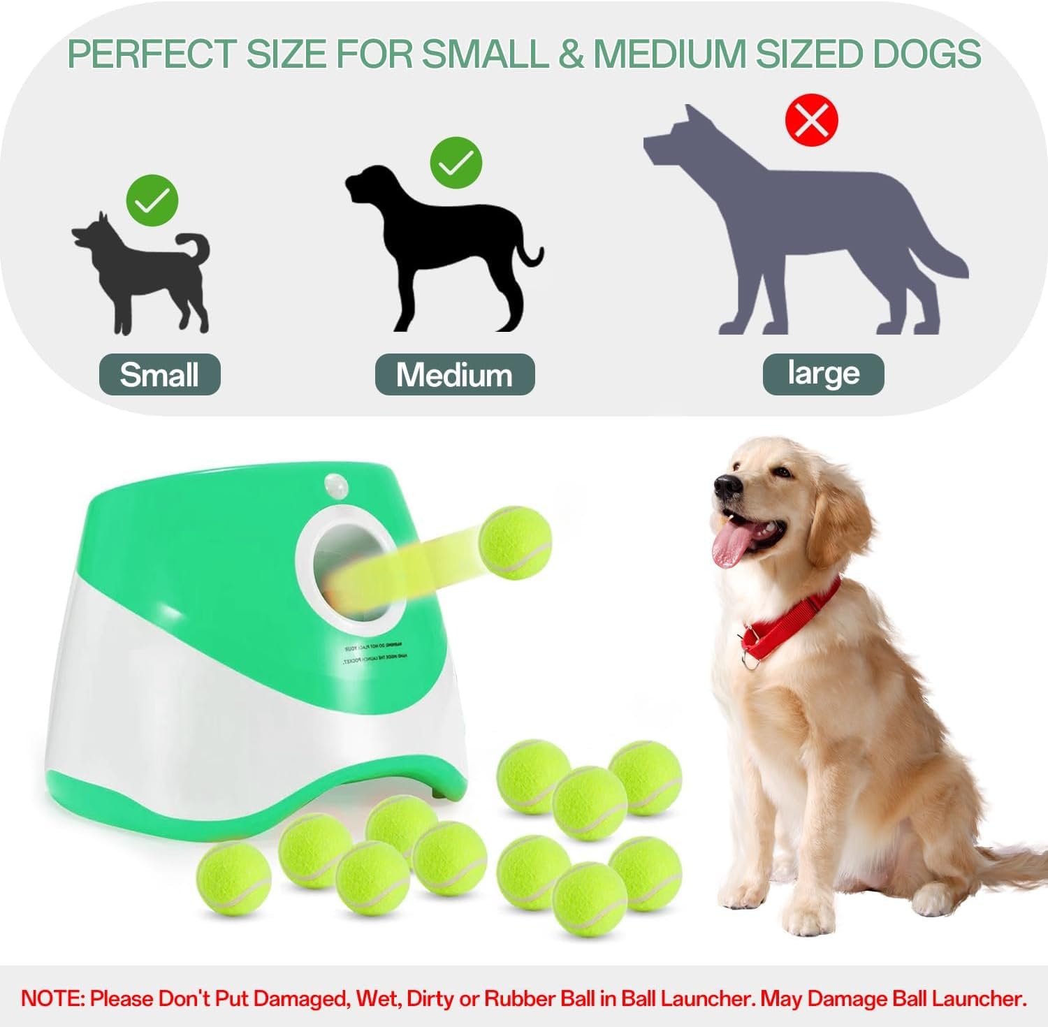 Dog Ball Launcher with 12 Tennis Balls, Indoor Outdoor Thrower E4314