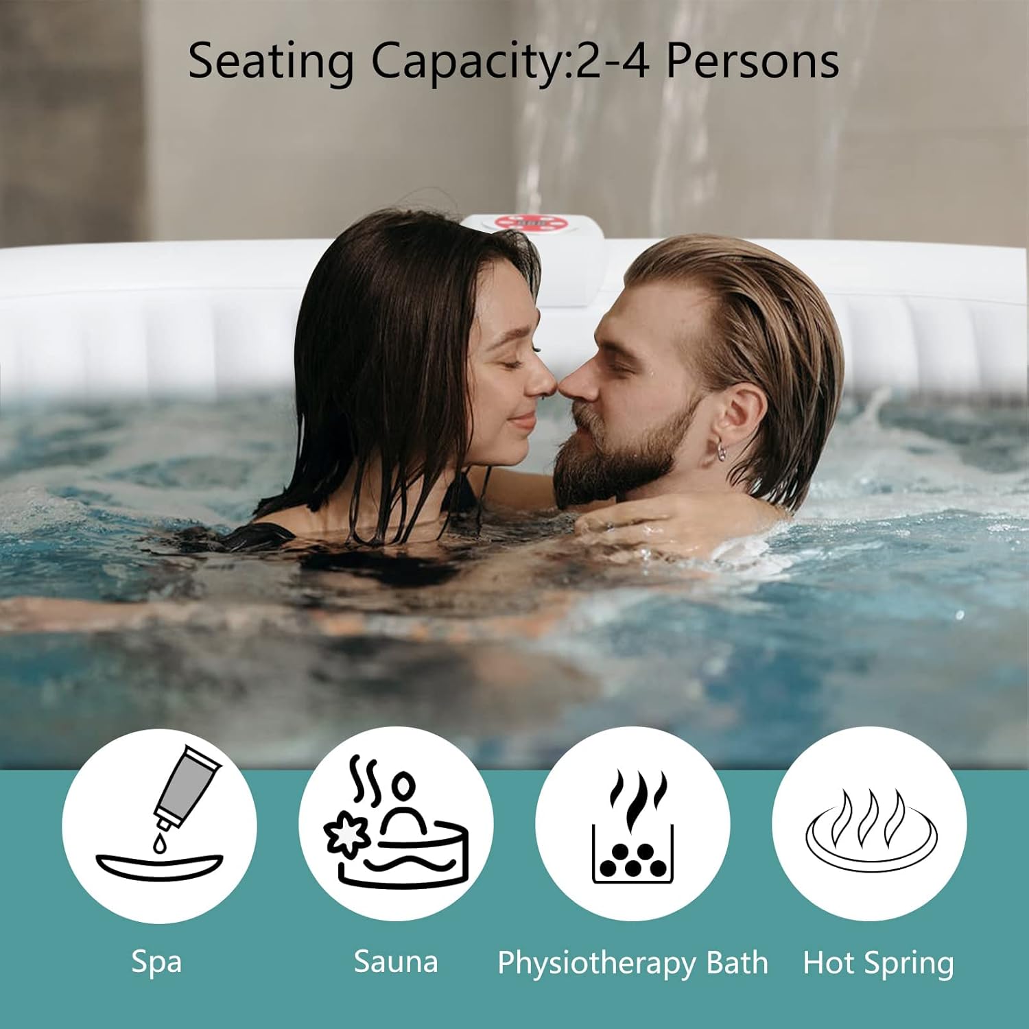 2-3 Person Inflatable Hot Tub Spa, 75 x 47Inch Oval Portable Outdoor with Built-in Pump, Side Table, Bubble Jets, 2 Filter Cartridge Included B450