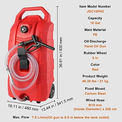 16 Gallon Fuel Caddy, Portable Gas Storage Tank with Nozzle and Wheels K786