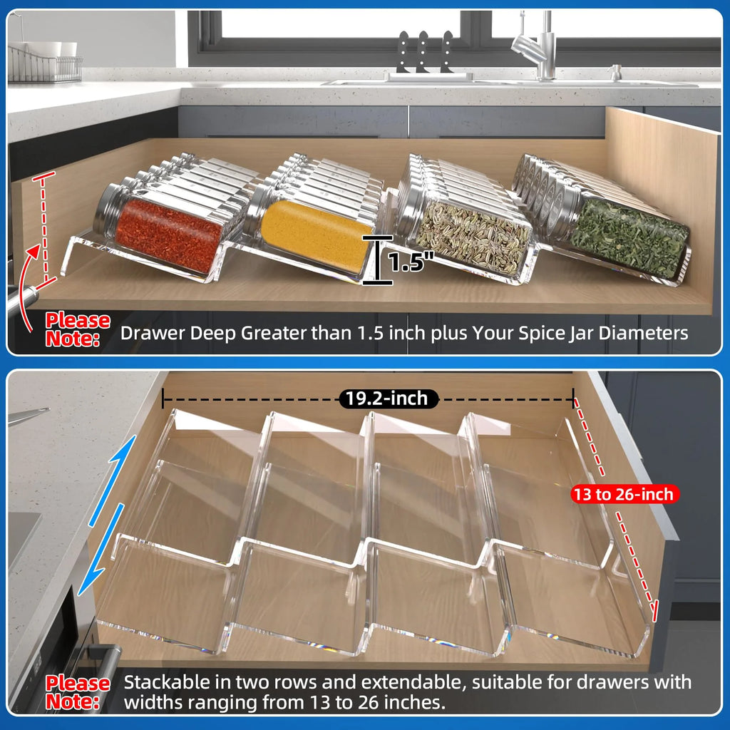 Acrylic Spice Drawer Organizer, Expandable Kitchen Storage Tray Z79195