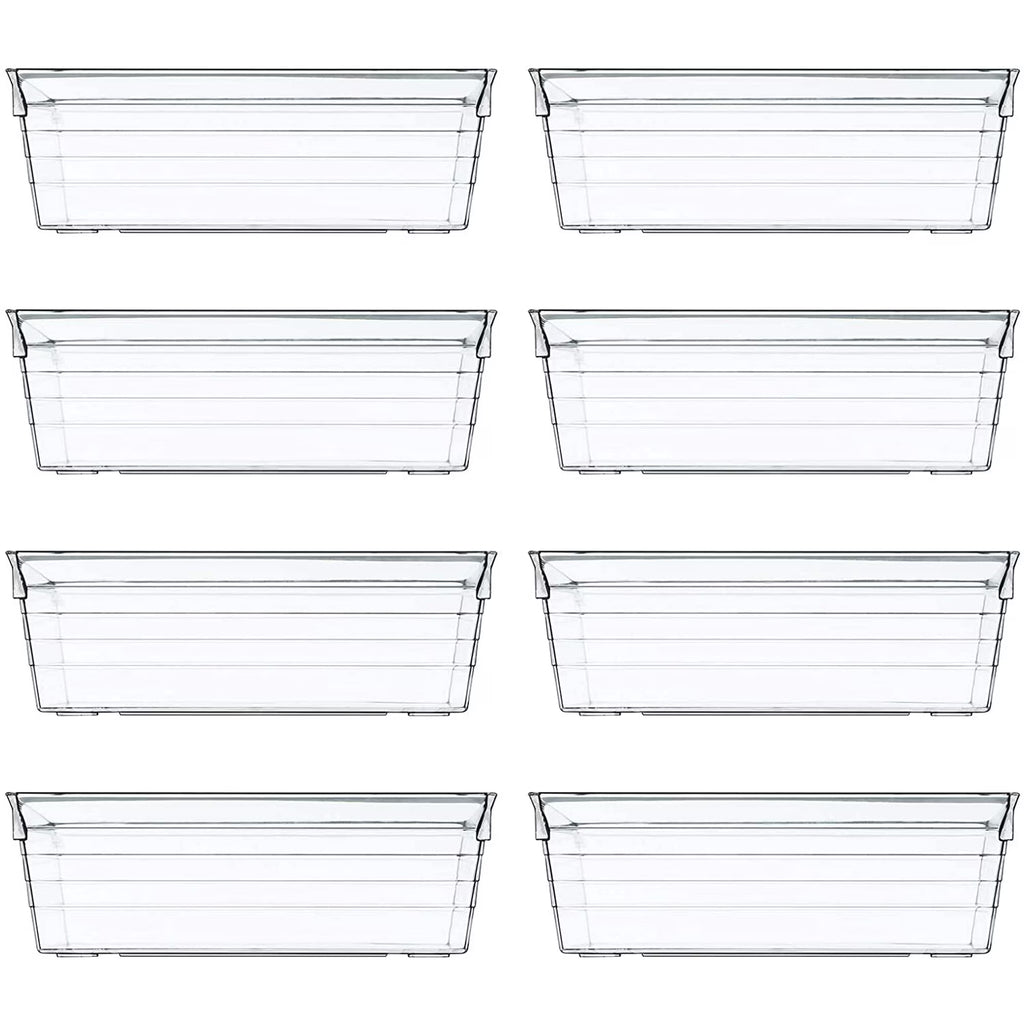Clear Plastic Drawer Organizer Tray for Vanity Cabinet (6×3×2Set of 8) Storage Tray for Makeup, Kitchen Jewelries and Gadgets
