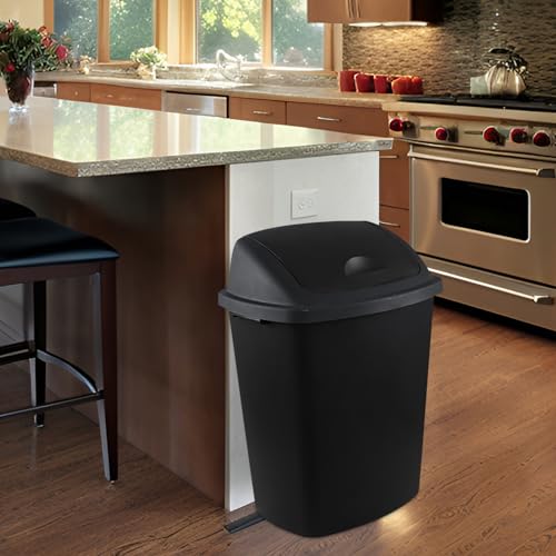 Rectangular Plastic Kitchen Trash Can with Swing Lid, Set of 4, Black O866