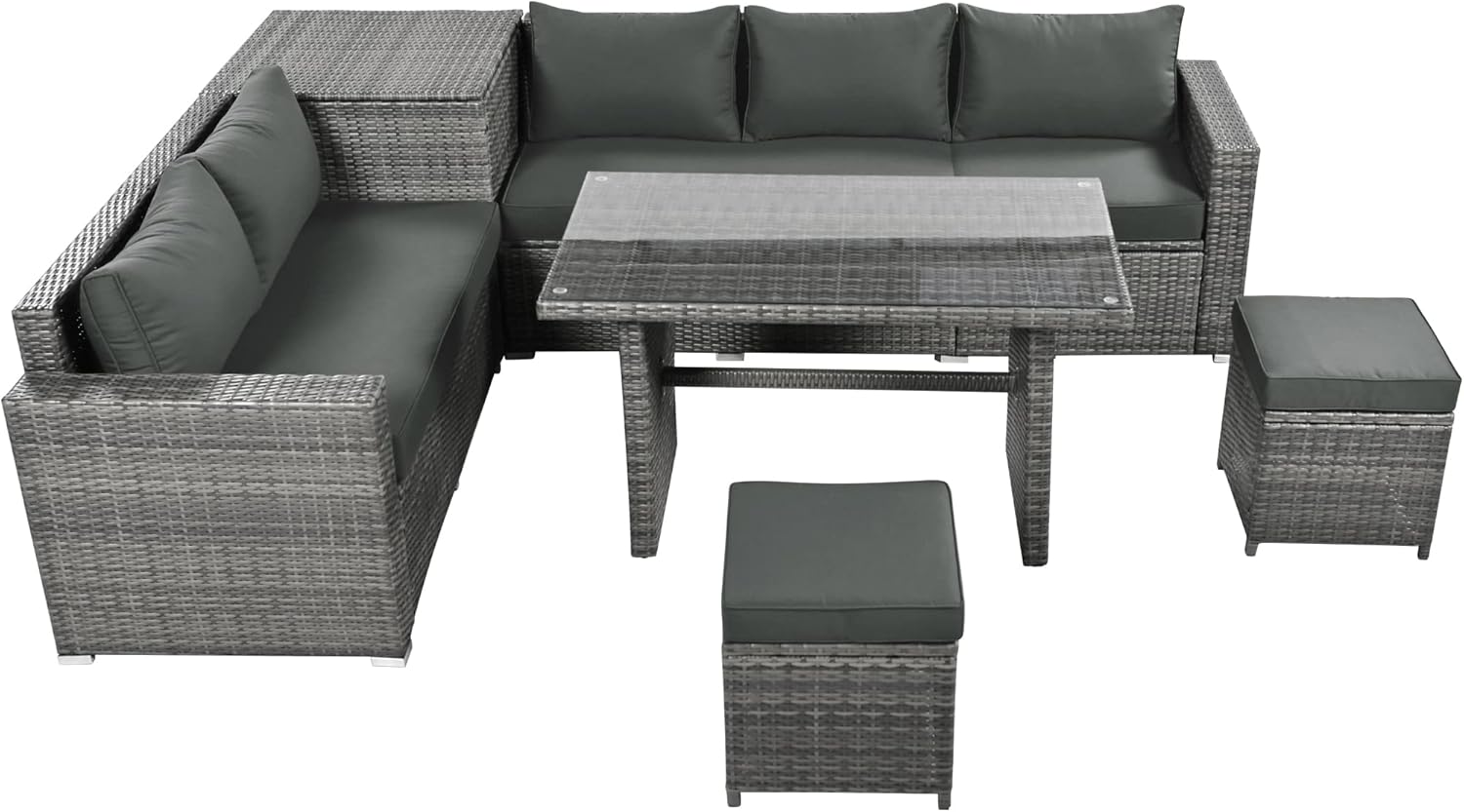 Outdoor 6-Piece PE Rattan Patio Sofa Set with Storage and Glass Table E71863