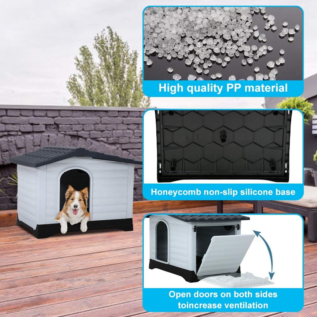 Large Dog House for Indoor Outdoor Use, Water Resistant Plastic Pet Kennel T205905