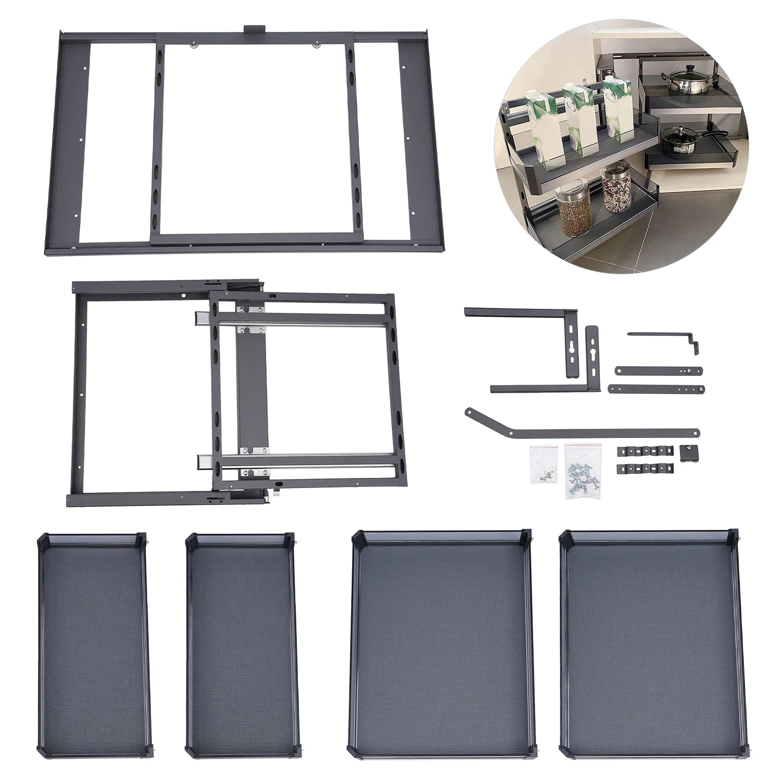 Corner Cabinet Pull Out Organizer, 2 Tier Swing Tray, Soft Close O7215
