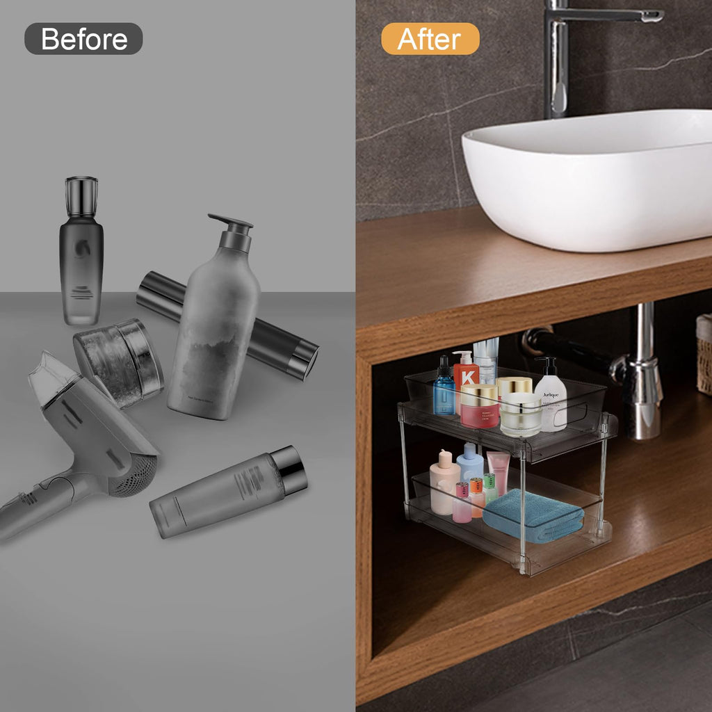 Clear 2-Tier Under Sink Pull-Out Drawer Organizer L87244