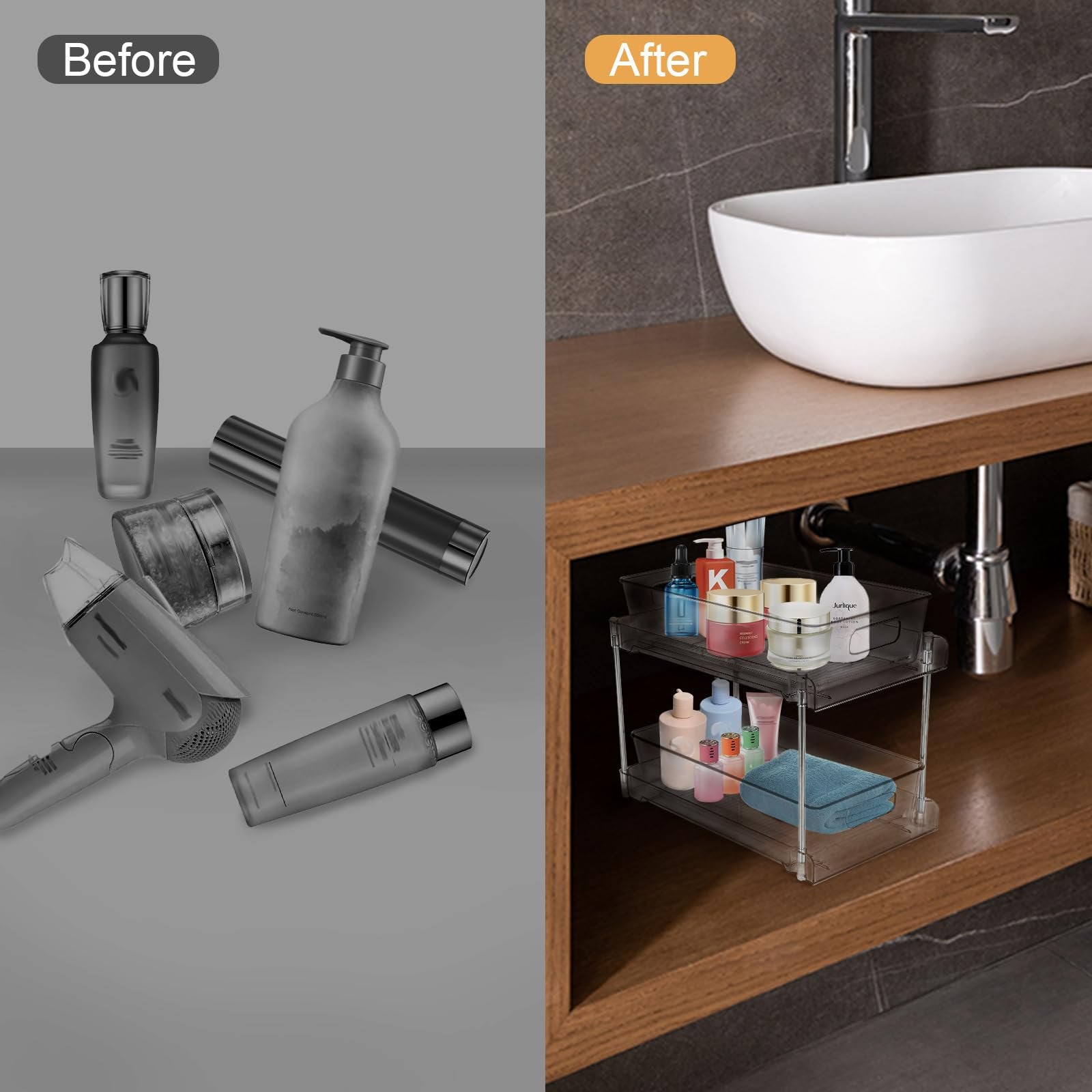 Clear 2-Tier Under Sink Pull-Out Drawer Organizer L87244