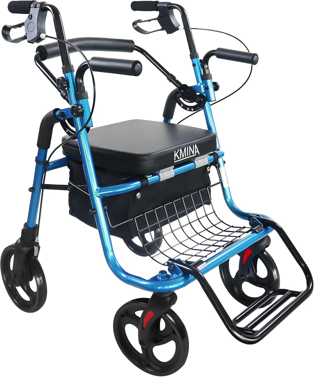 KMINA - Rollator Wheelchair Combo for Smooth Terrain, 2 in 1 Rollator Transport Chair, Narrow Rollator Walker Wheelchair, Folding Rollator Walker with Seat for Seniors, Dual Rollator Walker Blue