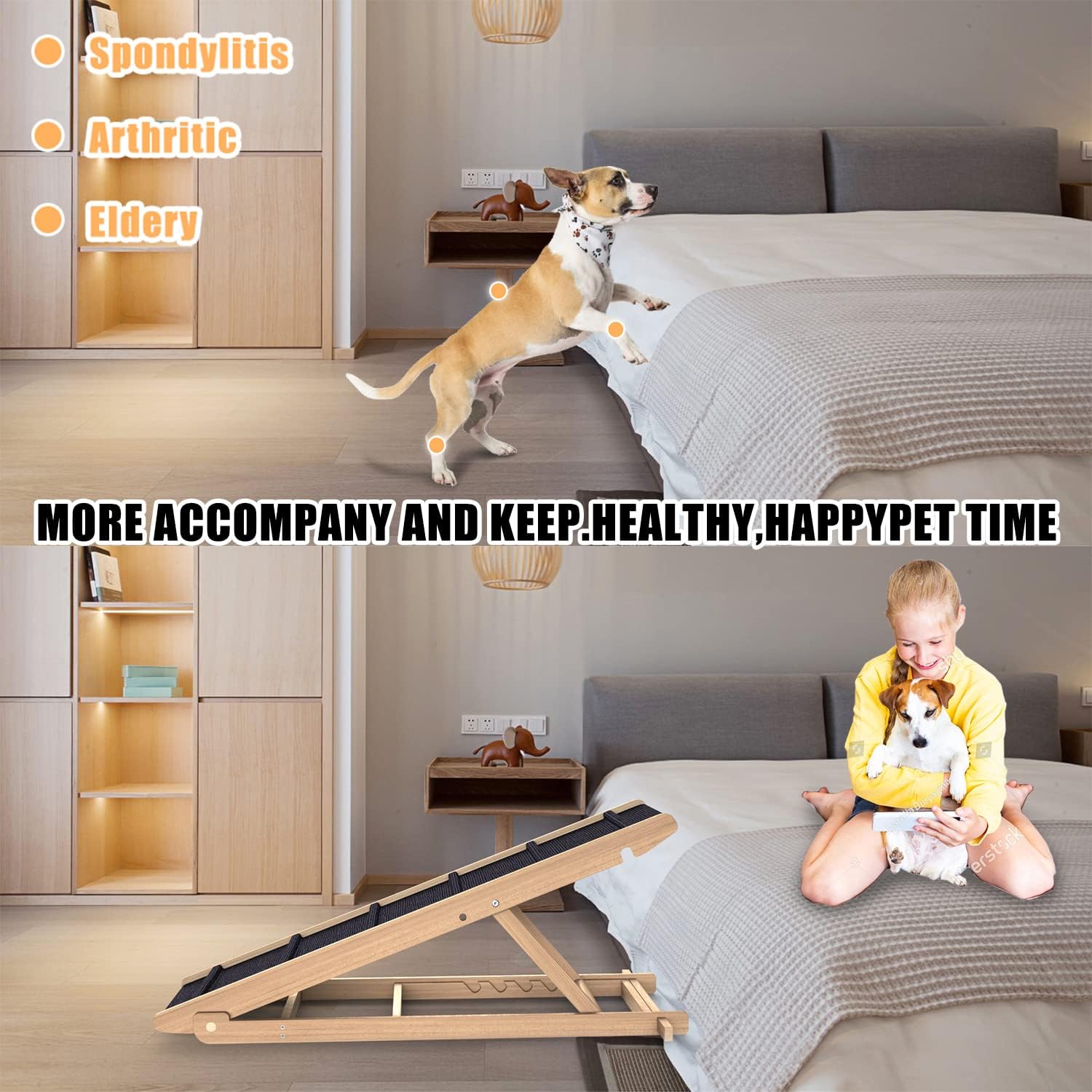 Folding Dog Ramp for Couch or Bed, Non-Slip, Adjustable Height N247292