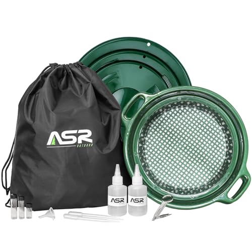 ASR Outdoor 14pc Portable Gold Panning Kit with Deep Dish 1/8 Classifier Screen, Drawstring Backpack Gold Prospecting Equipment