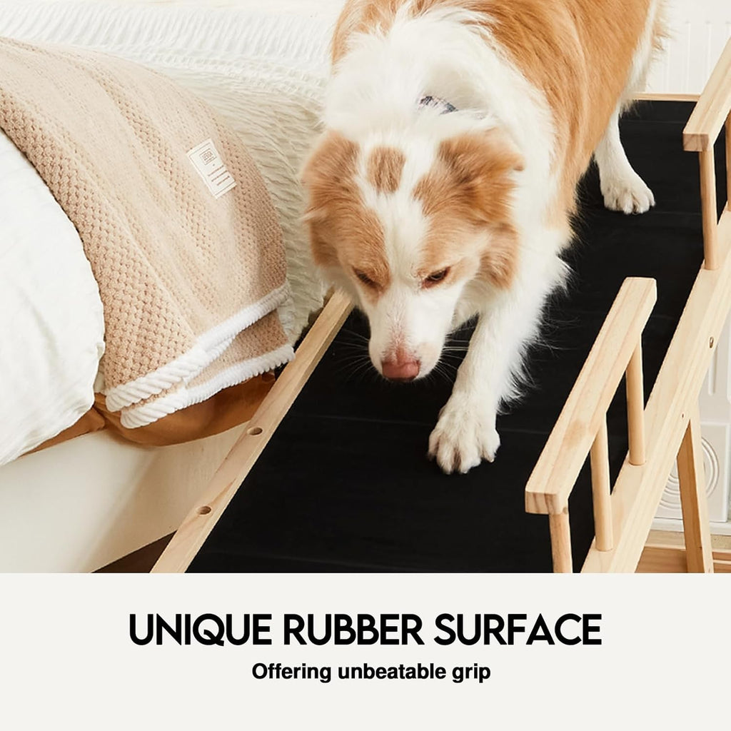 Folding Wooden Dog Ramp for Bed, Non-Slip Surface, Adjustable up to 30 Inch V7286
